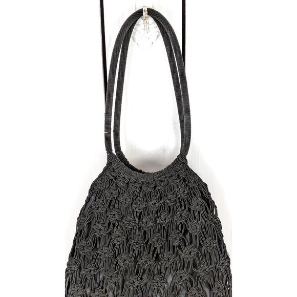 Vintage Rampage black beaded tassel fringe macramé slouchy handbag purse - Picture 4 of 5